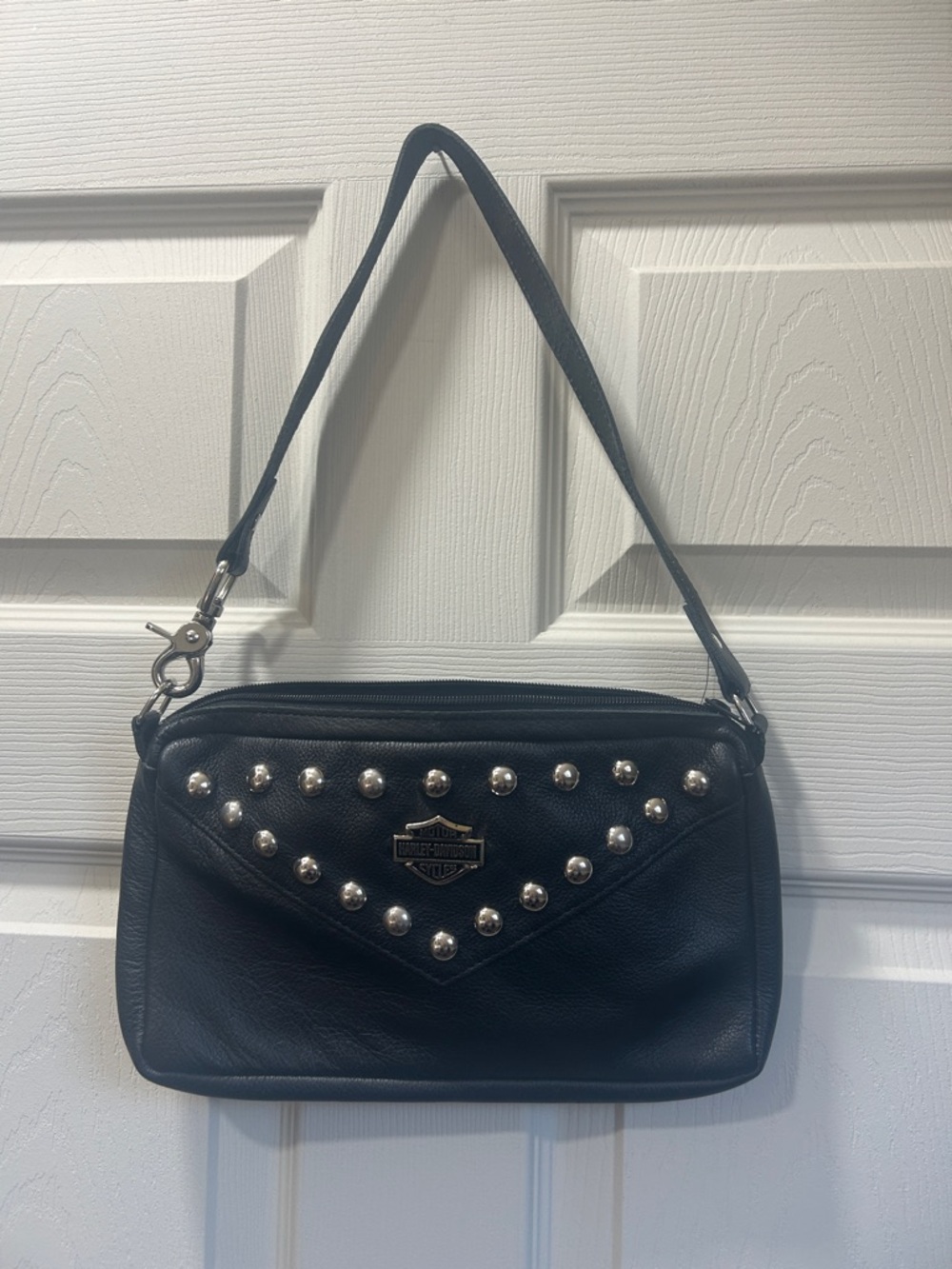 Harley Davidson Black Studded Leather Shoulder Bag